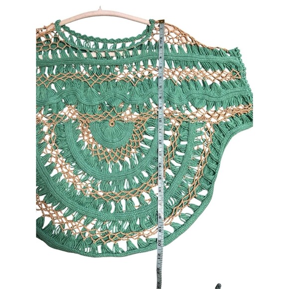 Urban Outfitters Boho Crochet Top Green Tan Open Knit Festival Beach One Size - Picture 6 of 6